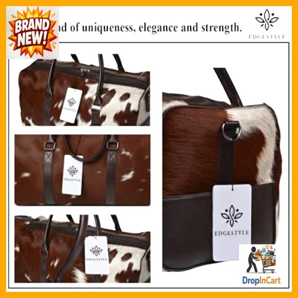Genuine Cowhide Leather Duffle Bag Travel Gym Overnight Weekender Dark Brown - Picture 4 of 7